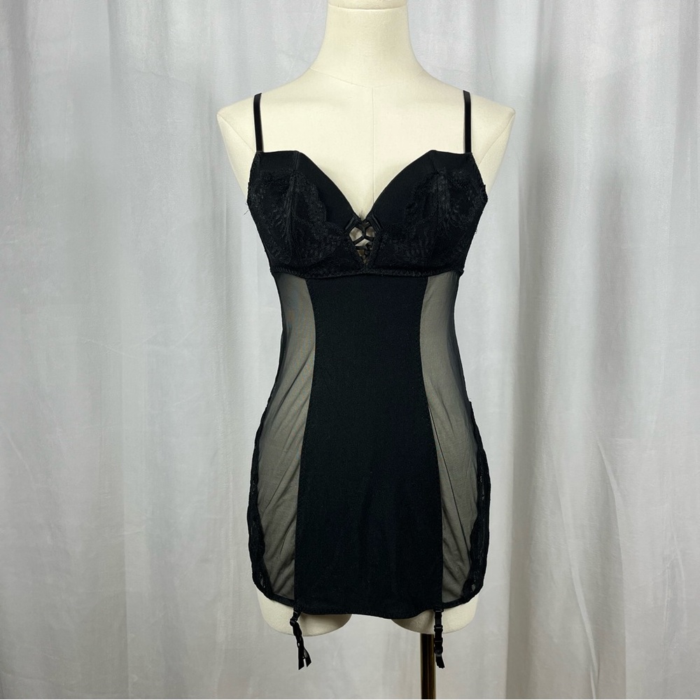 NWT Victoria’s Secret Lingerie with Garter Snaps and Sheer Paneling in Black.‎